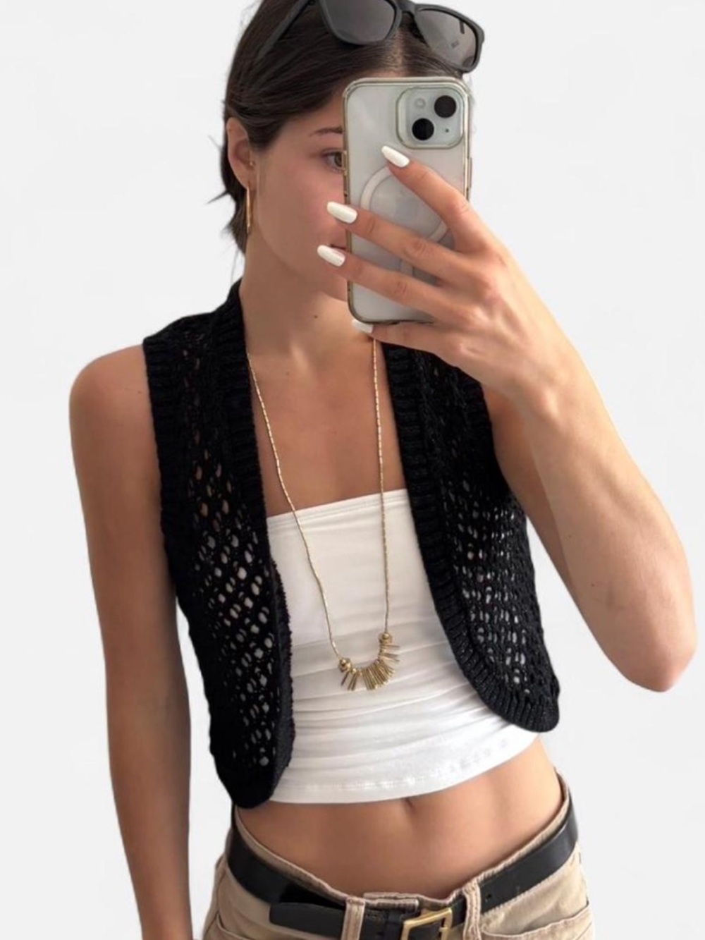 Y2K Collection XIIX Black Open-Knit Sleeveless Vest